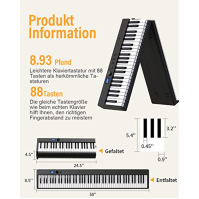 OYAYO Skládací klavír s 88 klávesami Piano Full Size Semi Weighted, skládací klaviatura s USB MIDI a Bluetooth, taška na klavír,